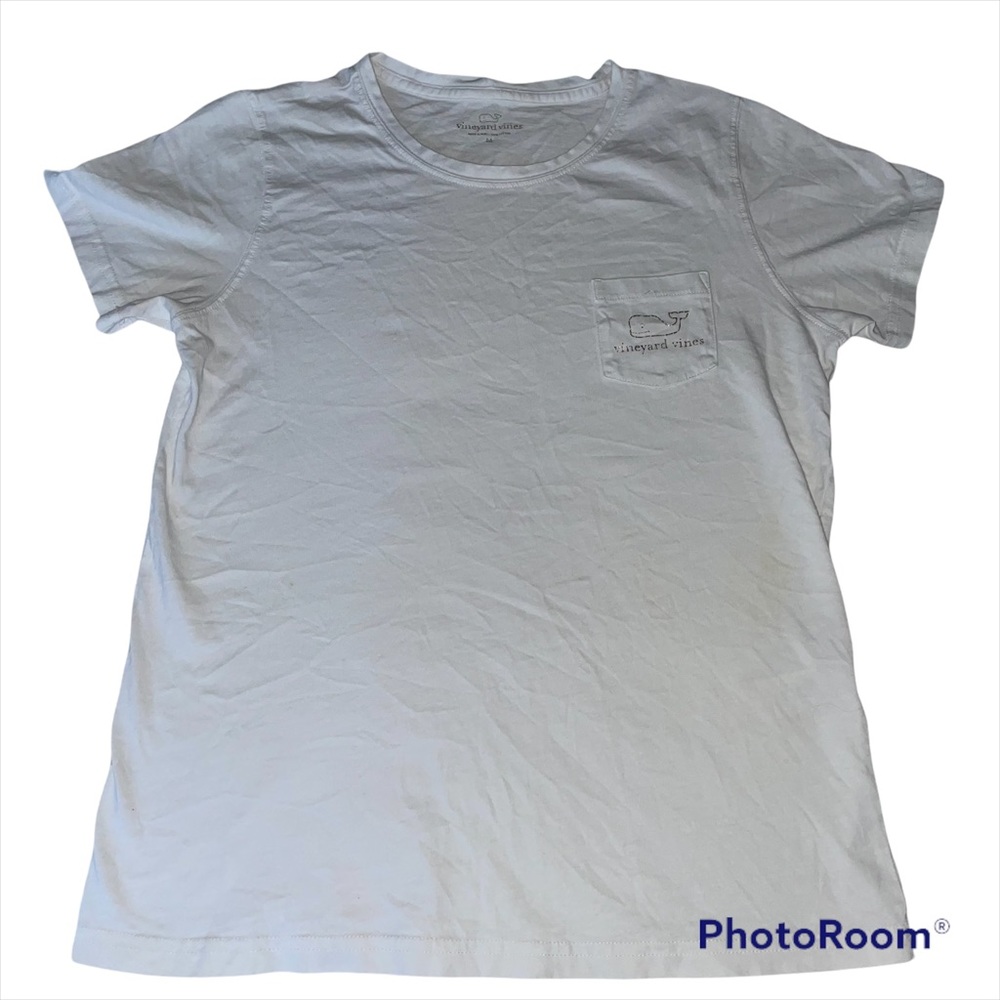 Vineyard Vines Gold Metallic White Short Sleeve Pocket Tee Sz Medium
